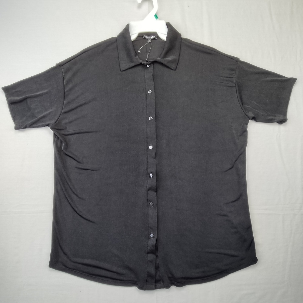 Fashion Nova Shirt Men XL Black MS04062301 Button Down Short Sleeve‎ Textured